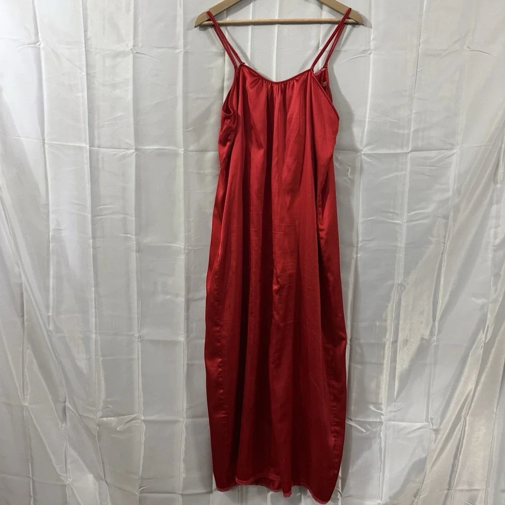 Vintage Red Satin Nightgown L* Intimates Sexy Lingerie‎ Long Pajamas Maxi Dress